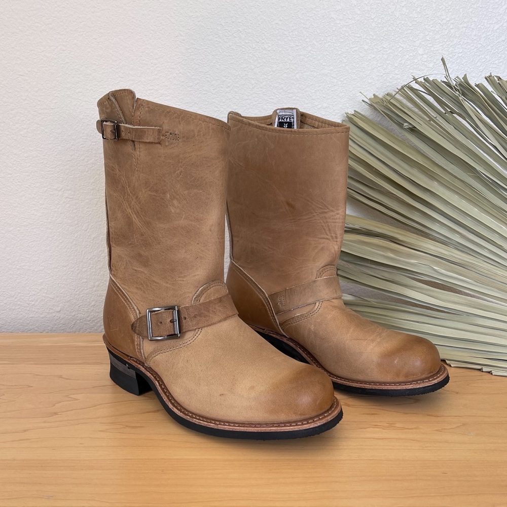 Frye 12R Engineer Rounded Toe Tan/Brown Leather Boots sz women’s 9 M (77400 69)